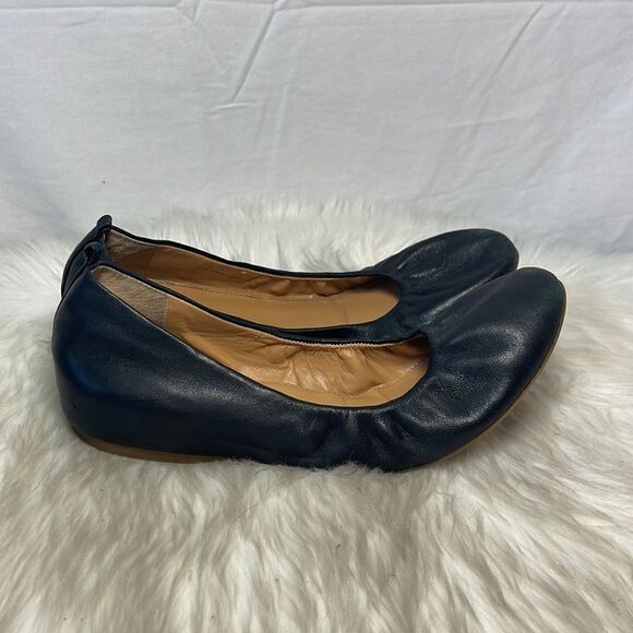 J. Crew Anya Black Leather Scrunch Ballerina Flats Sz 10 - Picture 4 of 6